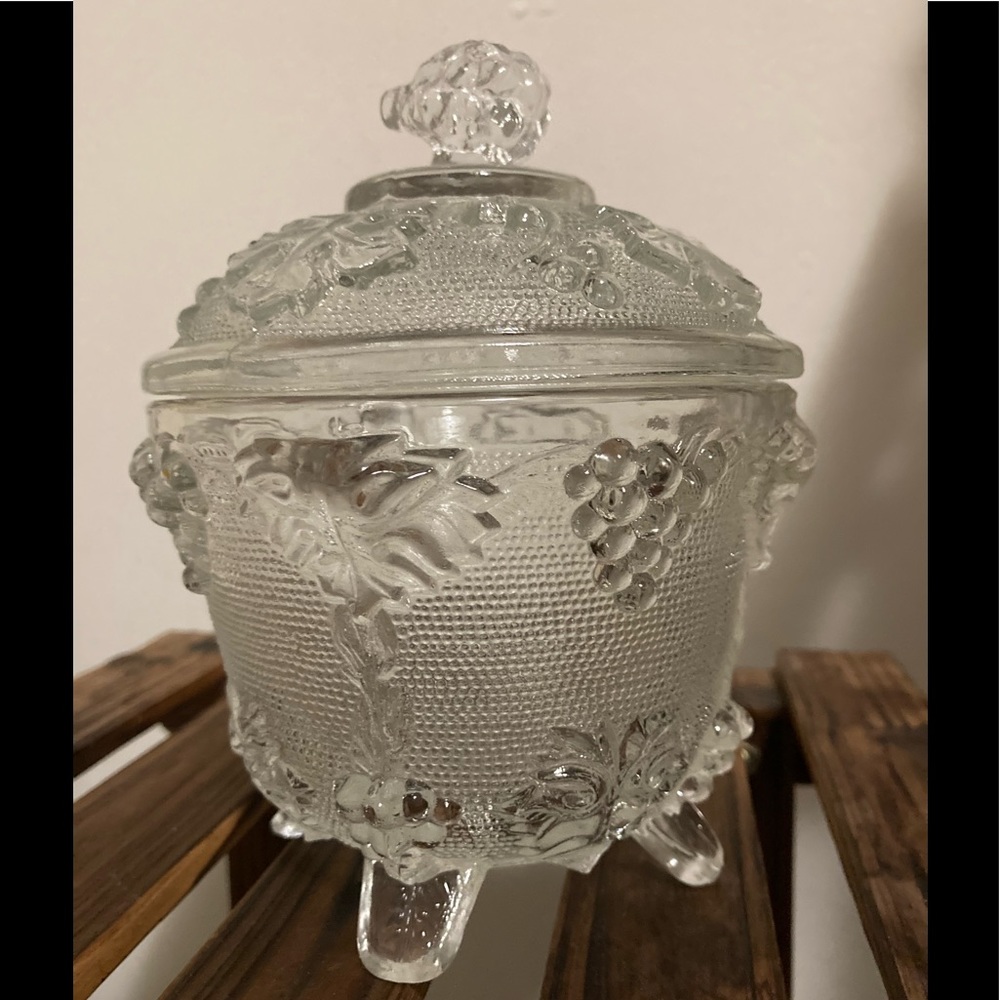 Vintage Glass candy Dish covered footed compote/candy dish